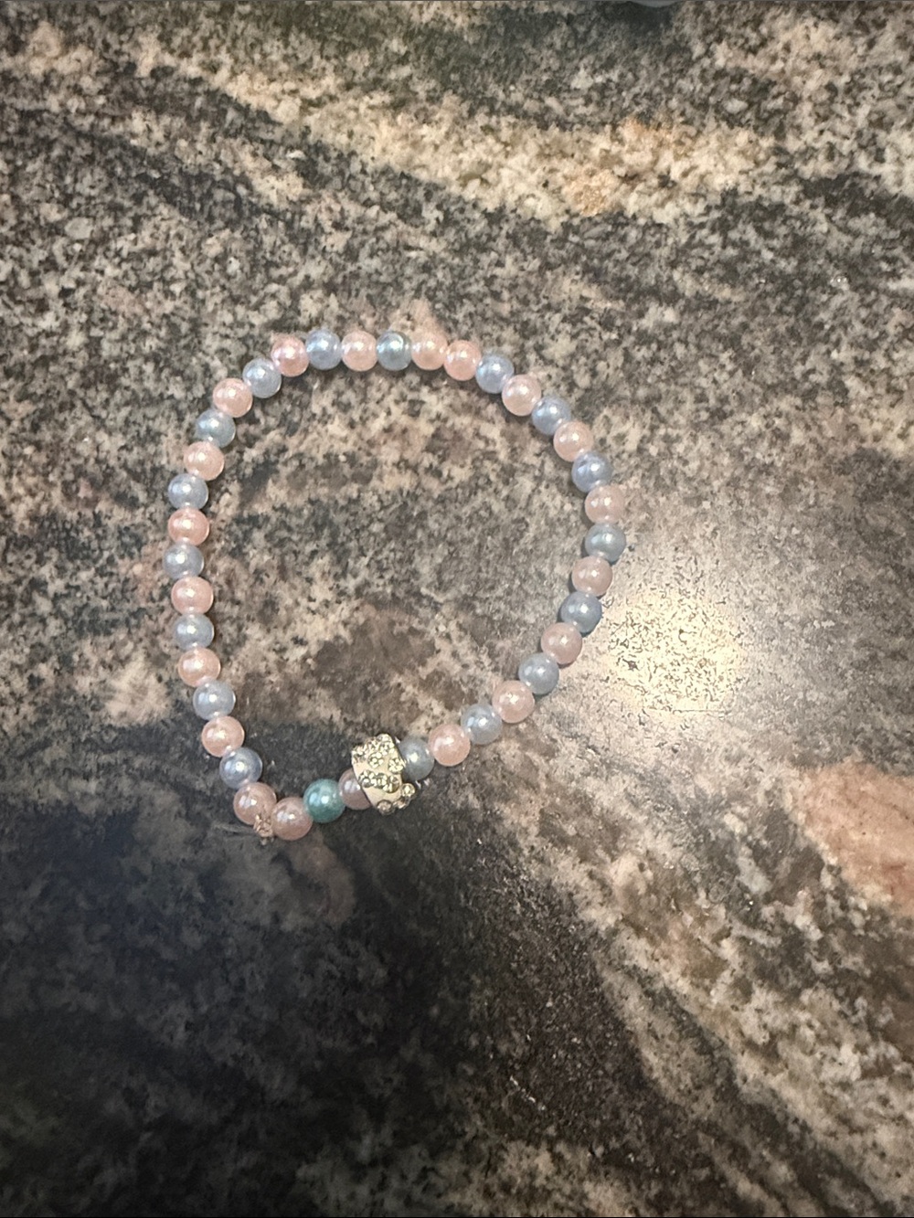 Delicate Pink and Light Blue Beaded Stretch Bracelet